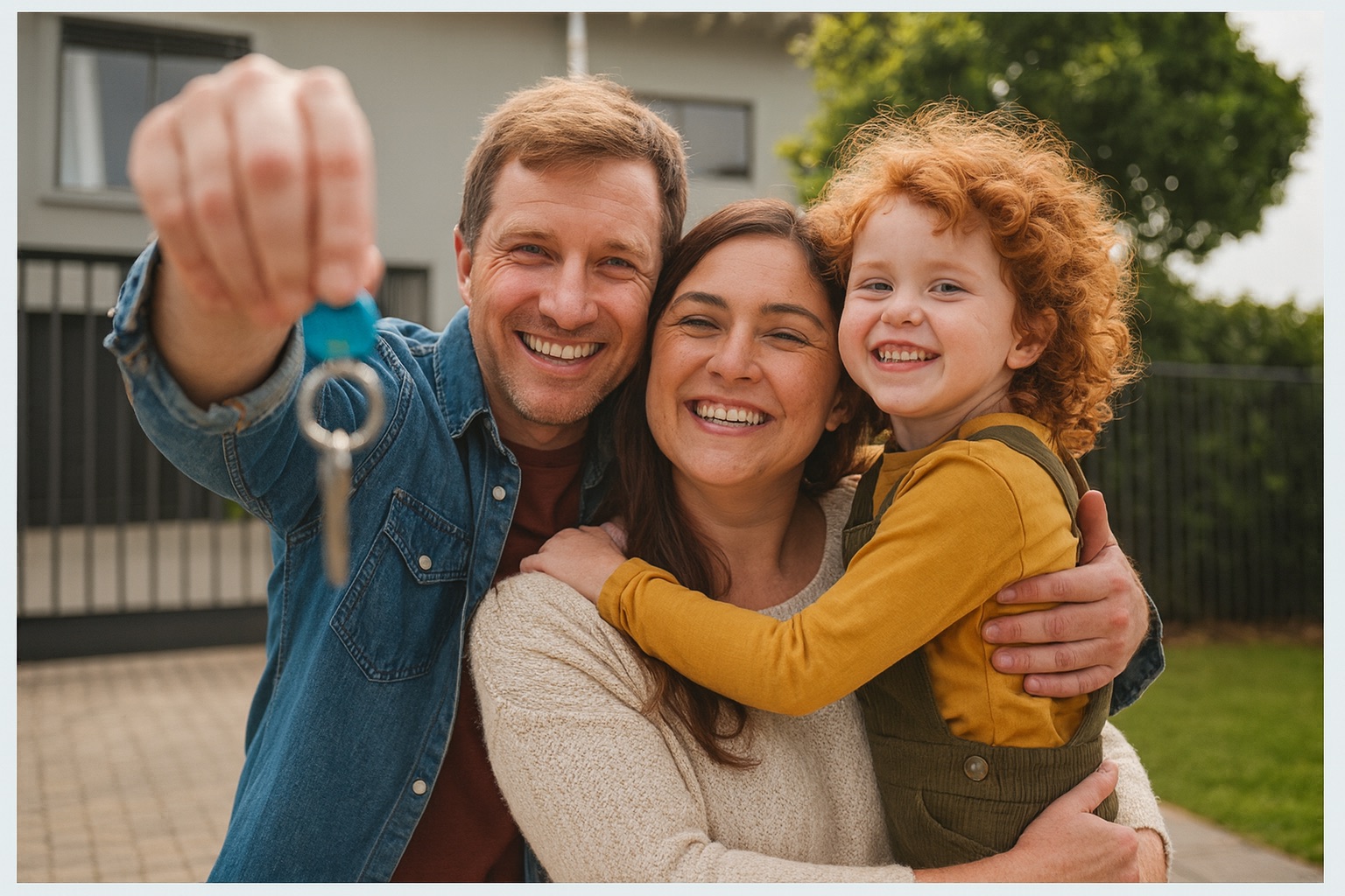 A family celebrating their new home