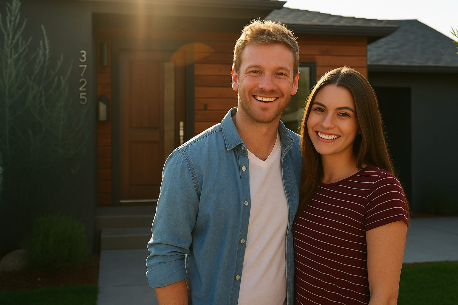 A happy couple of first home buyers that have purchased their first home and have just settled