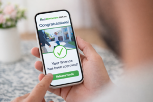 How do I get home loan pre approval for a home loan shown on a mobile phone with finance approval confirmation in Australia