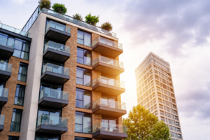 Modern apartment buildings representing a simultaneous settlement where homeowners buy and sell a house at the same time with same day settlement in Australia