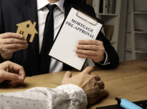 Mortgage broker explaining home loan pre-approval and Getting prequalified for a mortgage loan to buyer during an in-office consultation in Australia